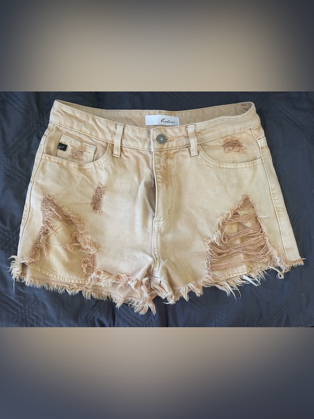 KanCan Beige Distressed Frayed Hem Jean Shorts